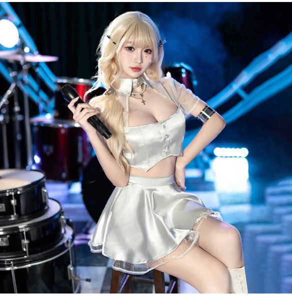FEE ET MOI - KPOP Girl Group Crop Top Performance Set (Silver - White) FEE ET MOI - KPOP Girl Group Crop Top Performance Set (Silver - White)